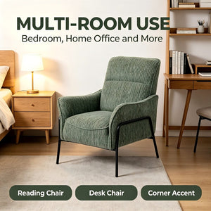 English Elm Modern Striped Upholstered Accent Chair with Lumbar Pillow and Matte Black Metal Frame W2105P509596