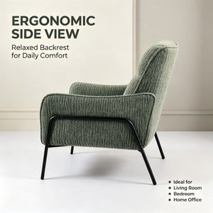 English Elm Modern Striped Upholstered Accent Chair with Lumbar Pillow and Matte Black Metal Frame W2105P509596