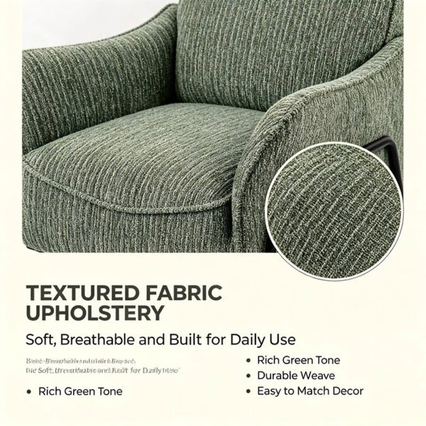 English Elm Modern Striped Upholstered Accent Chair with Lumbar Pillow and Matte Black Metal Frame W2105P509596