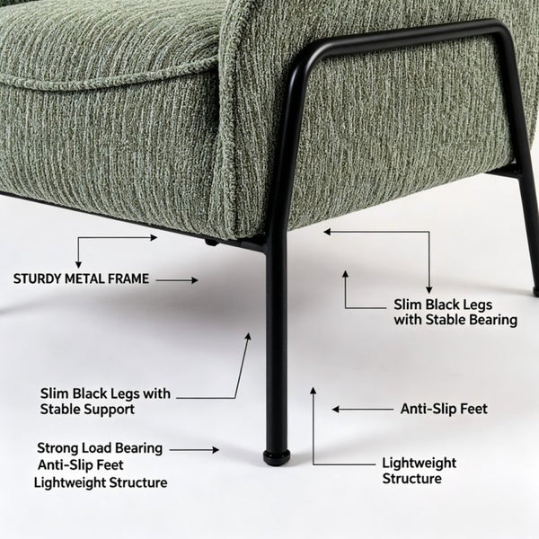 English Elm Modern Striped Upholstered Accent Chair with Lumbar Pillow and Matte Black Metal Frame W2105P509596