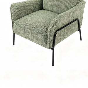 English Elm Modern Striped Upholstered Accent Chair with Lumbar Pillow and Matte Black Metal Frame W2105P509596