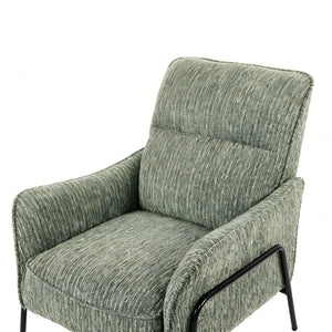 English Elm Modern Striped Upholstered Accent Chair with Lumbar Pillow and Matte Black Metal Frame W2105P509596