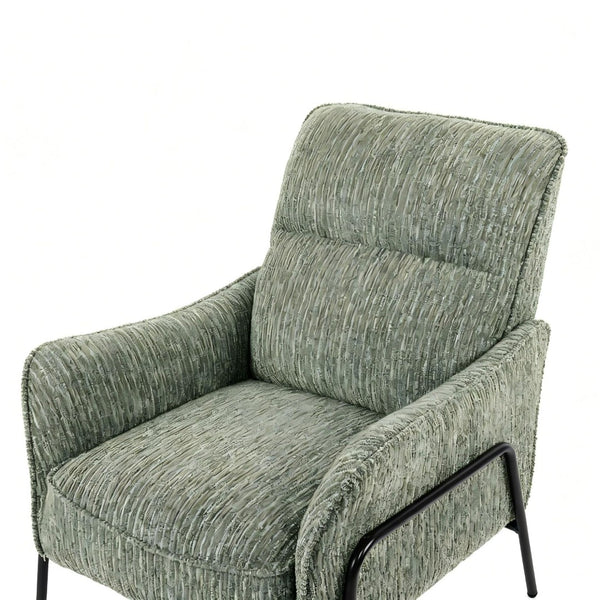 English Elm Modern Striped Upholstered Accent Chair with Lumbar Pillow and Matte Black Metal Frame W2105P509596
