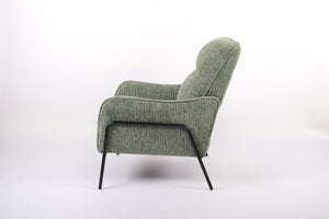 English Elm Modern Striped Upholstered Accent Chair with Lumbar Pillow and Matte Black Metal Frame W2105P509596