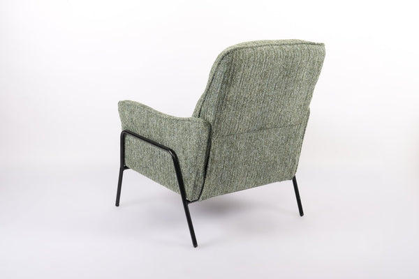 English Elm Modern Striped Upholstered Accent Chair with Lumbar Pillow and Matte Black Metal Frame W2105P509596