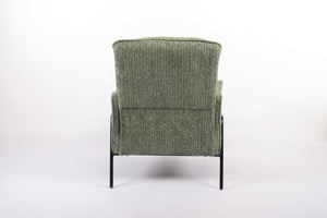 English Elm Modern Striped Upholstered Accent Chair with Lumbar Pillow and Matte Black Metal Frame W2105P509596