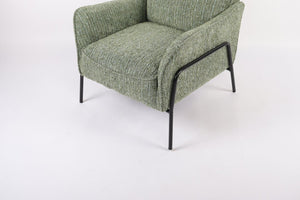 English Elm Modern Striped Upholstered Accent Chair with Lumbar Pillow and Matte Black Metal Frame W2105P509596