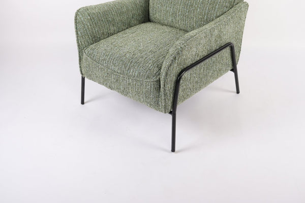 English Elm Modern Striped Upholstered Accent Chair with Lumbar Pillow and Matte Black Metal Frame W2105P509596