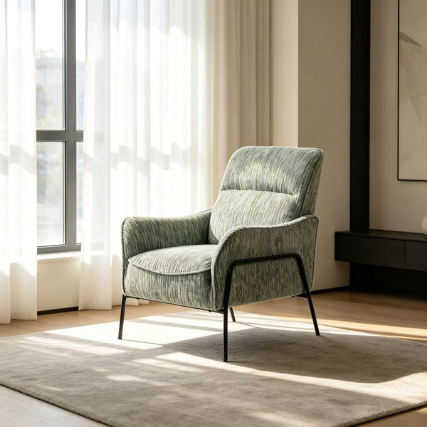 English Elm Modern Striped Upholstered Accent Chair with Lumbar Pillow and Matte Black Metal Frame W2105P509596