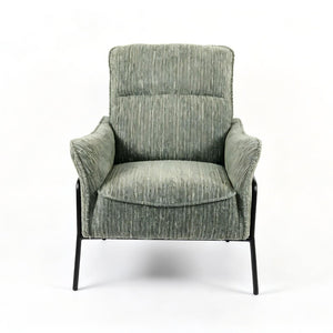 English Elm Modern Striped Upholstered Accent Chair with Lumbar Pillow and Matte Black Metal Frame W2105P509596