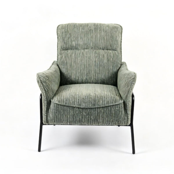 English Elm Modern Striped Upholstered Accent Chair with Lumbar Pillow and Matte Black Metal Frame W2105P509596