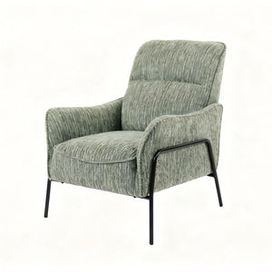 English Elm Modern Striped Upholstered Accent Chair with Lumbar Pillow and Matte Black Metal Frame W2105P509596
