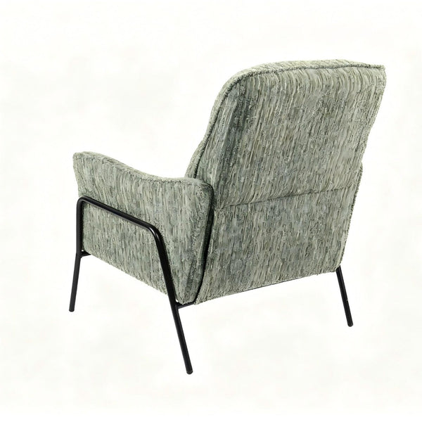 English Elm Modern Striped Upholstered Accent Chair with Lumbar Pillow and Matte Black Metal Frame W2105P509596