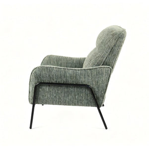 English Elm Modern Striped Upholstered Accent Chair with Lumbar Pillow and Matte Black Metal Frame W2105P509596