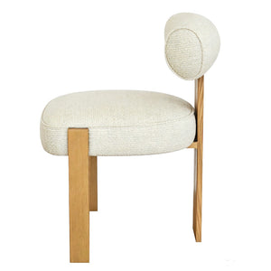 English Elm Modern Boucle Upholstered Side Chair Sculptural Curved Back Wood Grain Legs No Assembly W2105P513627