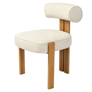 English Elm Modern Boucle Upholstered Side Chair Sculptural Curved Back Wood Grain Legs No Assembly W2105P513627