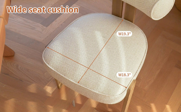 English Elm Modern Boucle Upholstered Side Chair Sculptural Curved Back Wood Grain Legs No Assembly W2105P513627