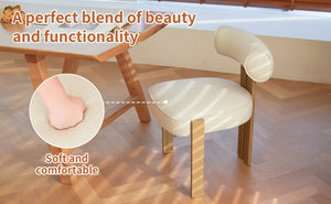 English Elm Modern Boucle Upholstered Side Chair Sculptural Curved Back Wood Grain Legs No Assembly W2105P513627