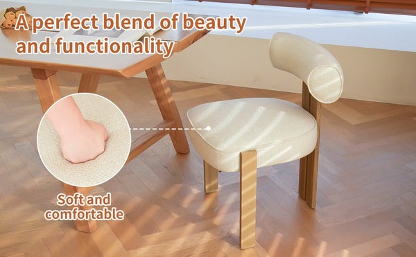 English Elm Modern Boucle Upholstered Side Chair Sculptural Curved Back Wood Grain Legs No Assembly W2105P513627