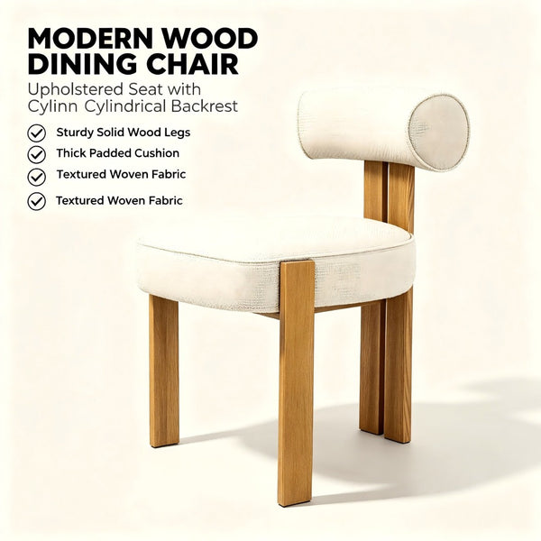 English Elm Modern Boucle Upholstered Side Chair Sculptural Curved Back Wood Grain Legs No Assembly W2105P513627