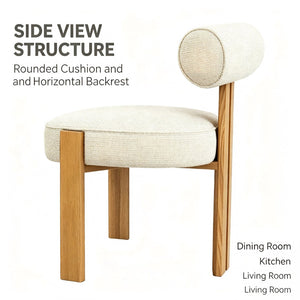 English Elm Modern Boucle Upholstered Side Chair Sculptural Curved Back Wood Grain Legs No Assembly W2105P513627