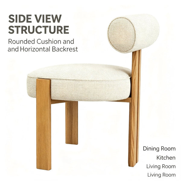 English Elm Modern Boucle Upholstered Side Chair Sculptural Curved Back Wood Grain Legs No Assembly W2105P513627