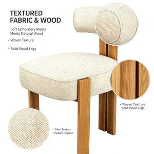 English Elm Modern Boucle Upholstered Side Chair Sculptural Curved Back Wood Grain Legs No Assembly W2105P513627