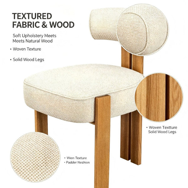 English Elm Modern Boucle Upholstered Side Chair Sculptural Curved Back Wood Grain Legs No Assembly W2105P513627