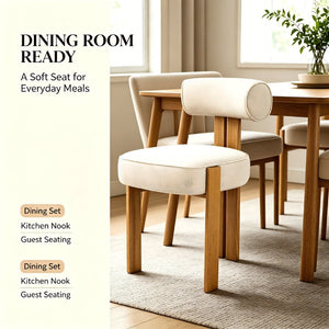 English Elm Modern Boucle Upholstered Side Chair Sculptural Curved Back Wood Grain Legs No Assembly W2105P513627