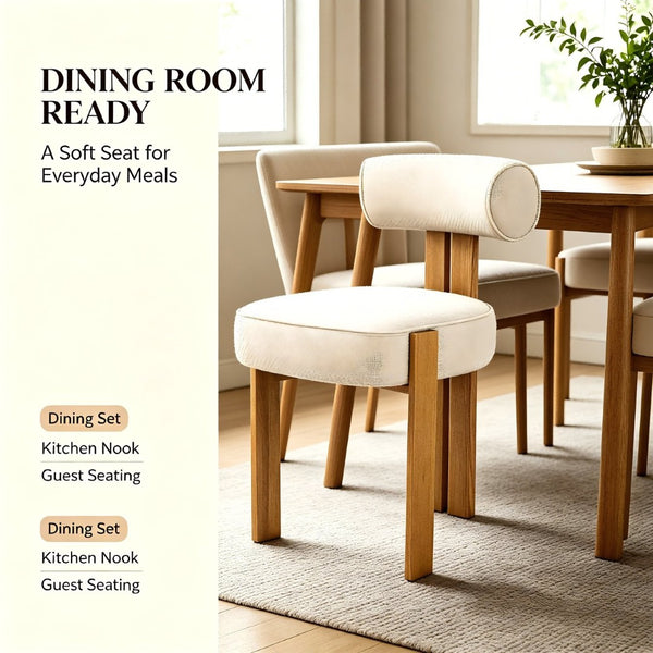 English Elm Modern Boucle Upholstered Side Chair Sculptural Curved Back Wood Grain Legs No Assembly W2105P513627
