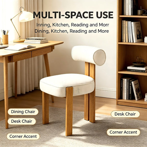 English Elm Modern Boucle Upholstered Side Chair Sculptural Curved Back Wood Grain Legs No Assembly W2105P513627