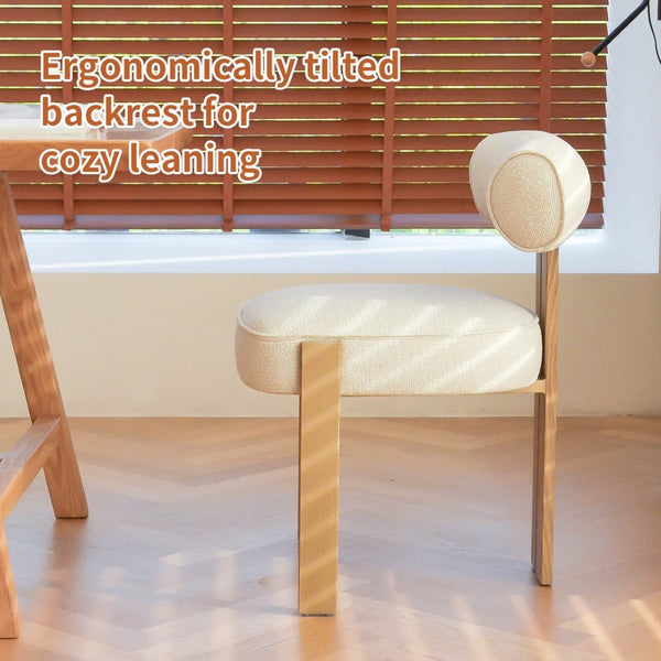 English Elm Modern Boucle Upholstered Side Chair Sculptural Curved Back Wood Grain Legs No Assembly W2105P513627