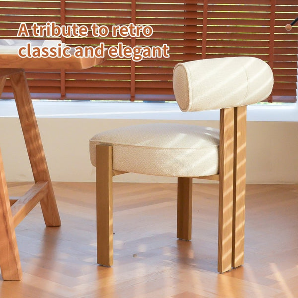 English Elm Modern Boucle Upholstered Side Chair Sculptural Curved Back Wood Grain Legs No Assembly W2105P513627