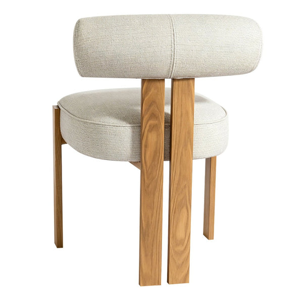English Elm Modern Boucle Upholstered Side Chair Sculptural Curved Back Wood Grain Legs No Assembly W2105P513627