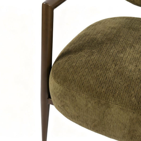English Elm Modern Mid-century Accent Chair Sculptural Bronze Frame Striped Cream Fabric Lounge Seat Green W2105P517466