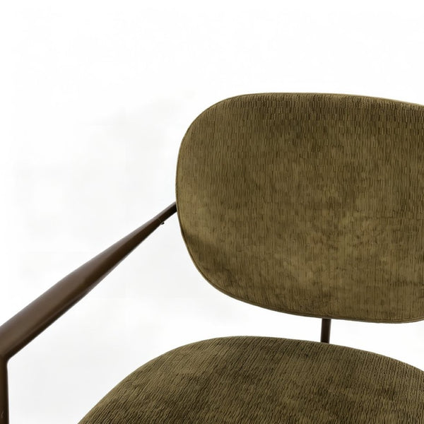 English Elm Modern Mid-century Accent Chair Sculptural Bronze Frame Striped Cream Fabric Lounge Seat Green W2105P517466