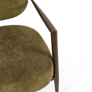English Elm Modern Mid-century Accent Chair Sculptural Bronze Frame Striped Cream Fabric Lounge Seat Green W2105P517466