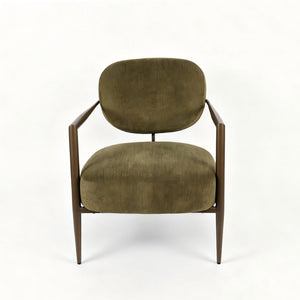 English Elm Modern Mid-century Accent Chair Sculptural Bronze Frame Striped Cream Fabric Lounge Seat Green W2105P517466