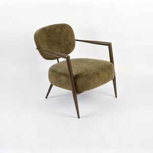 English Elm Modern Mid-century Accent Chair Sculptural Bronze Frame Striped Cream Fabric Lounge Seat Green W2105P517466