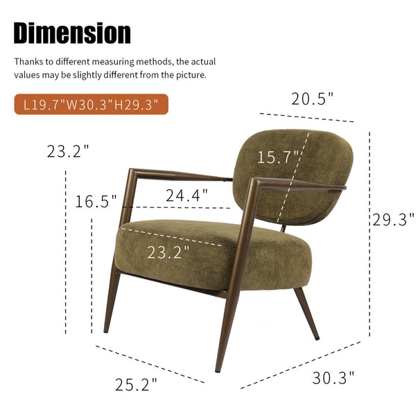 English Elm Modern Mid-century Accent Chair Sculptural Bronze Frame Striped Cream Fabric Lounge Seat Green W2105P517466