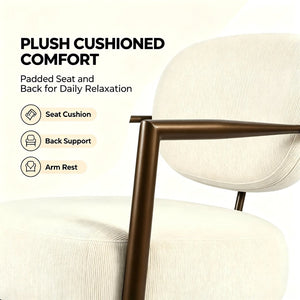 English Elm Modern Mid-century Accent Chair Sculptural Bronze Frame Striped Cream Fabric Lounge Seat White W2105P517476