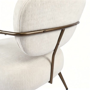 English Elm Modern Mid-century Accent Chair Sculptural Bronze Frame Striped Cream Fabric Lounge Seat White W2105P517476