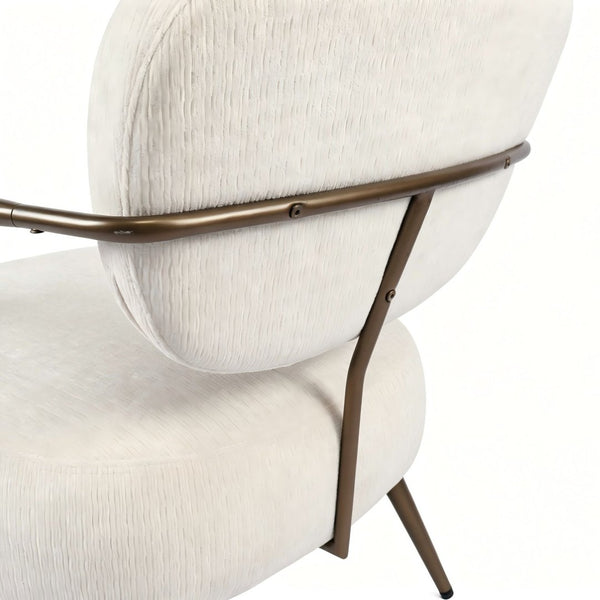 English Elm Modern Mid-century Accent Chair Sculptural Bronze Frame Striped Cream Fabric Lounge Seat White W2105P517476