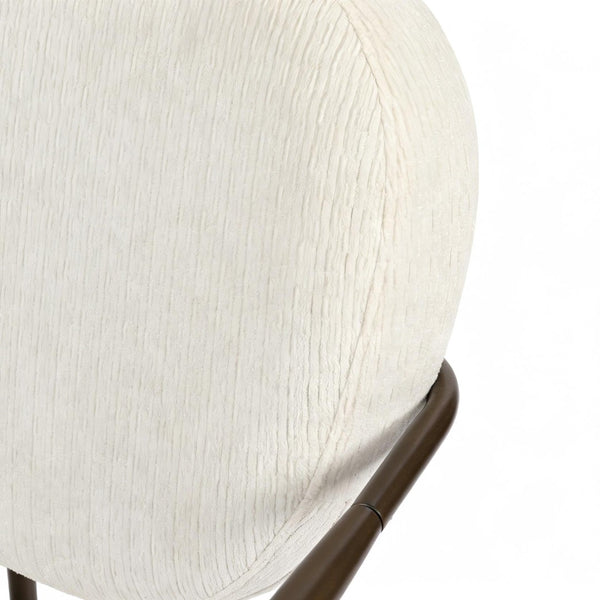 English Elm Modern Mid-century Accent Chair Sculptural Bronze Frame Striped Cream Fabric Lounge Seat White W2105P517476
