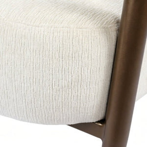 English Elm Modern Mid-century Accent Chair Sculptural Bronze Frame Striped Cream Fabric Lounge Seat White W2105P517476