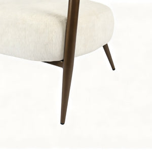 English Elm Modern Mid-century Accent Chair Sculptural Bronze Frame Striped Cream Fabric Lounge Seat White W2105P517476