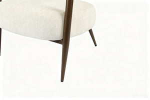 English Elm Modern Mid-century Accent Chair Sculptural Bronze Frame Striped Cream Fabric Lounge Seat White W2105P517476
