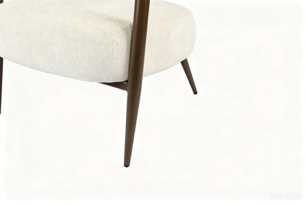 English Elm Modern Mid-century Accent Chair Sculptural Bronze Frame Striped Cream Fabric Lounge Seat White W2105P517476