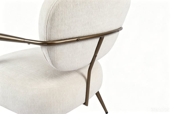 English Elm Modern Mid-century Accent Chair Sculptural Bronze Frame Striped Cream Fabric Lounge Seat White W2105P517476