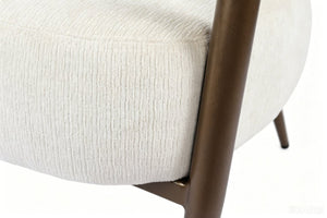 English Elm Modern Mid-century Accent Chair Sculptural Bronze Frame Striped Cream Fabric Lounge Seat White W2105P517476